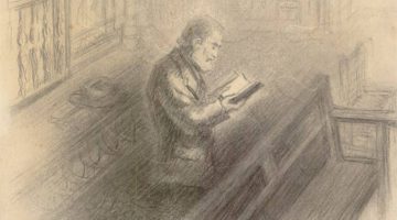 Antoni Gaudí a la Sagrada Família, dibuix de Juan Matamala, Càtedra Gaudí, UPC